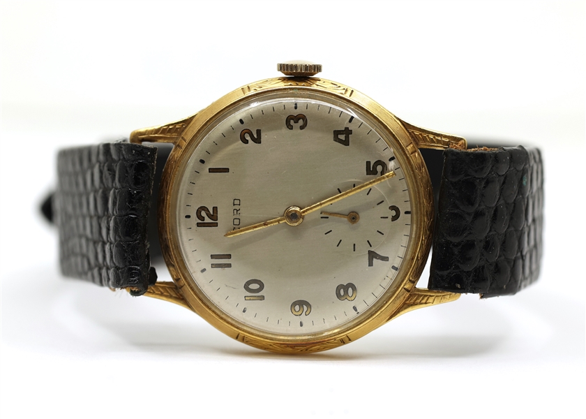 MENS CORD 18K GOLD CASE MECHANICAL WRISTWATCH