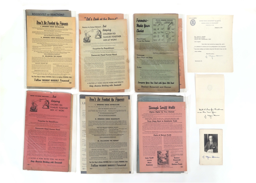 J. EDGAR HOOVER SIGNATURES & FDR CAMPAIGN PROPAGANDA