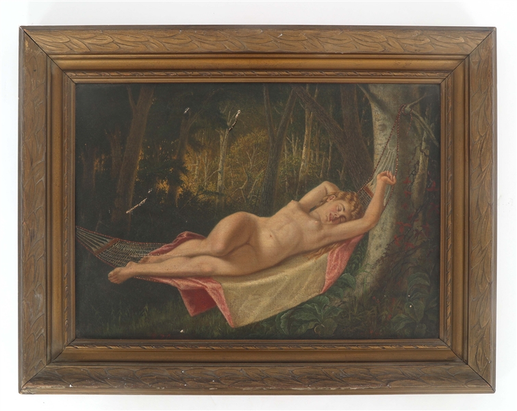 OIL ON CANVAS RECLINING NUDE PAINTING