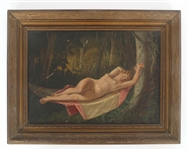 OIL ON CANVAS RECLINING NUDE PAINTING