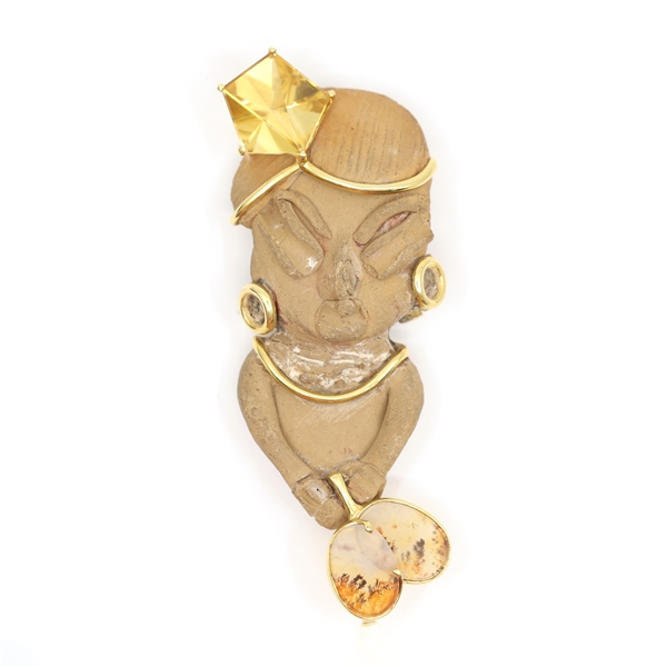 18K YELLOW GOLD & POLYMER CLAY ARTIST-MADE BROOCH