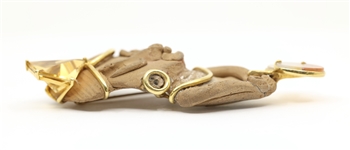 18K YELLOW GOLD & POLYMER CLAY ARTIST-MADE BROOCH