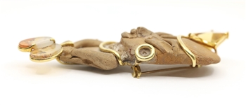 18K YELLOW GOLD & POLYMER CLAY ARTIST-MADE BROOCH