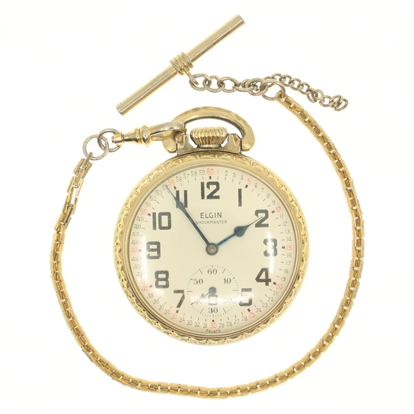 MENS ELGIN GOLD-FILLED CASE POCKET WATCH & FOB