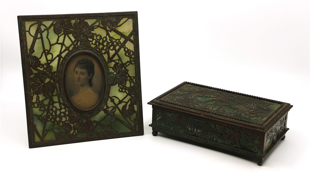 TIFFANY STUDIOS SLAG GLASS FRAME & BOX 