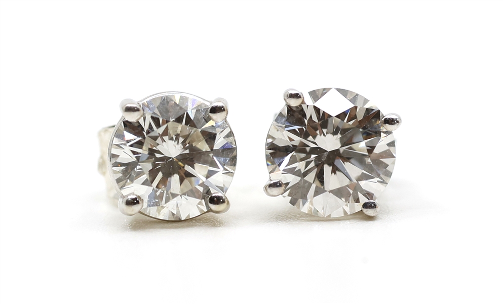 14K GIA 2.2 CTW ROUND DIAMOND SOLITAIRE EARRINGS