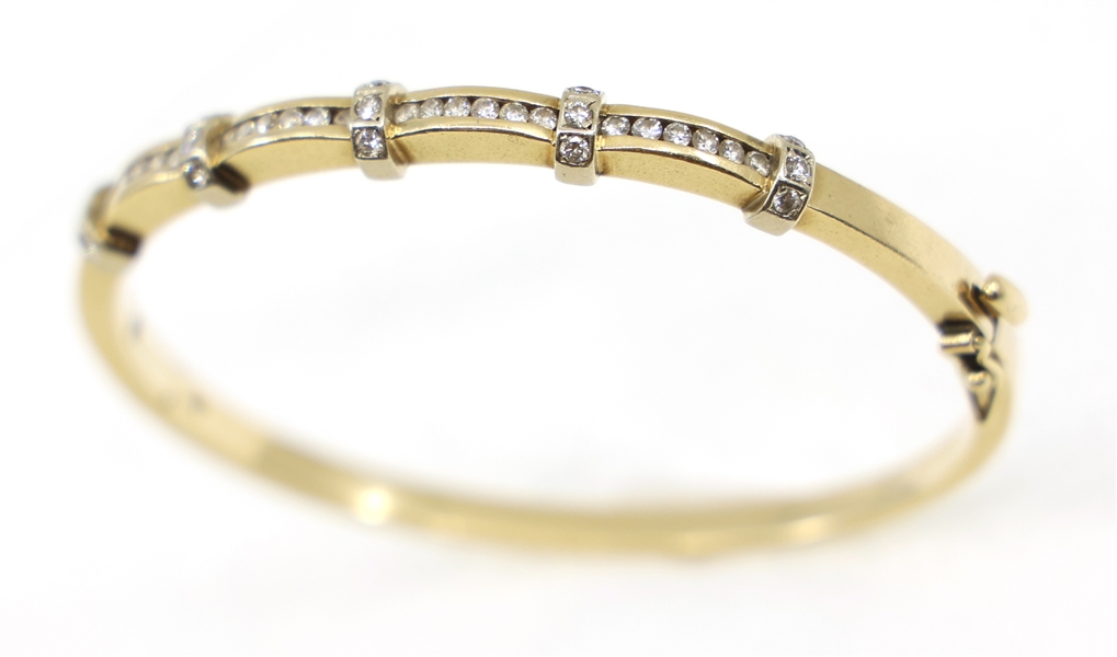 14K YELLOW GOLD 0.78 CTW DIAMOND HINGED CUFF BRACELET