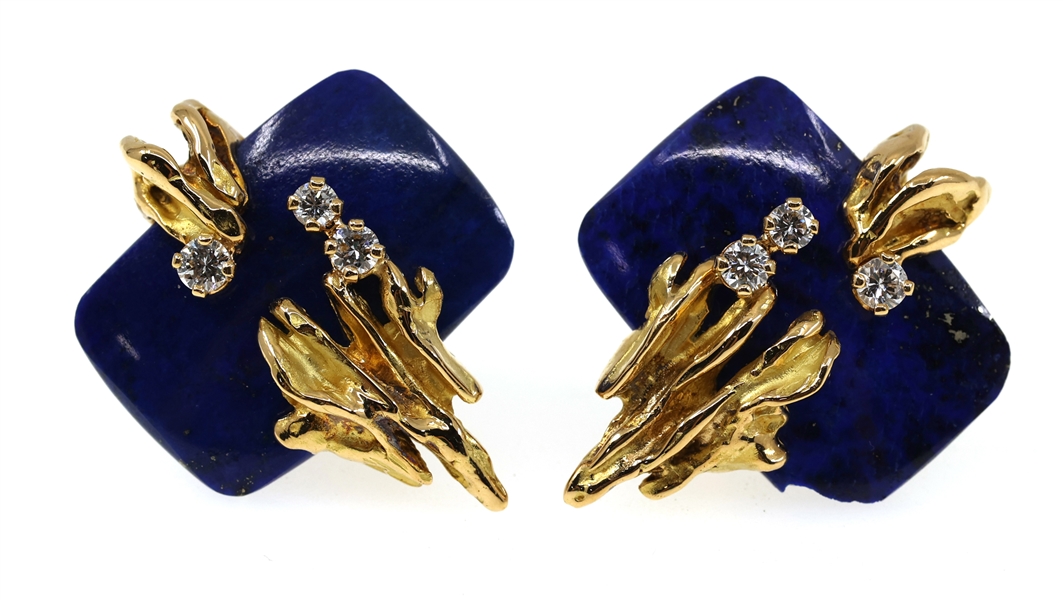 CHAUMET 18K YELLOW GOLD LAPIS LAZULI & DIAMOND EARRINGS