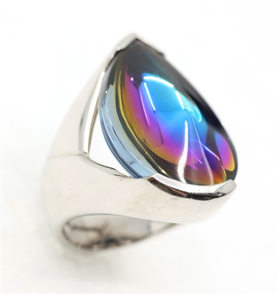 STERLING SILVER BACCARAT T51 GLASS COCKTAIL RING