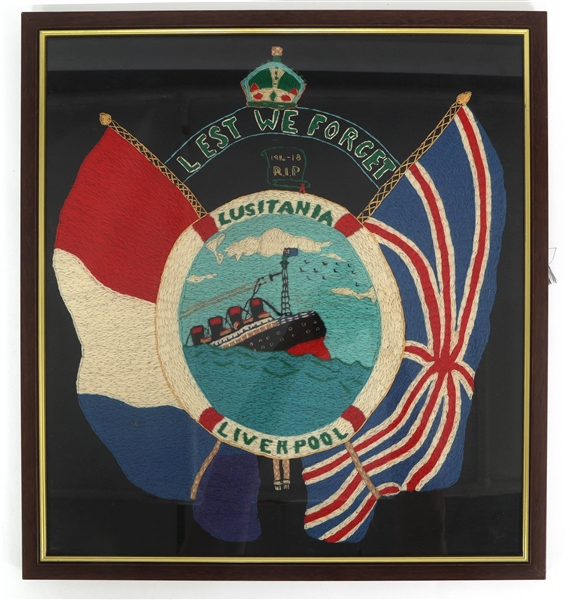 "LEST WE FORGET" LUSITANIA COMMEMORATIVE EMBROIDERY