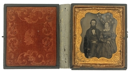 19TH C. AMBROTYPE PORTRAIT OF A COUPLE WITH UNION CASE