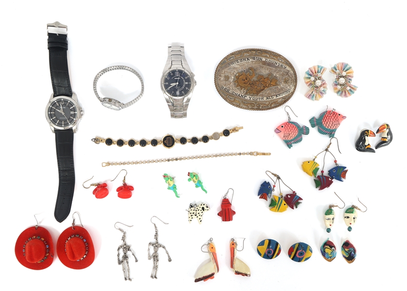 COSTUME JEWELRY EARRINGS AND WATCHES