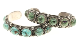 COIN .900 SILVER TURQUOISE & MALACHITE CUFF BRACELETS