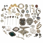 STERLING SILVER BROOCHES, CUFF LINKS, PINS & TIE CLIP