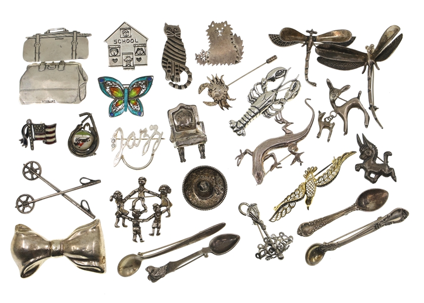 STERLING SILVER BROOCHES & PINS