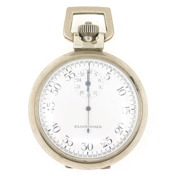 MENS ELGIN TIMER NICKEL CASE MECHANICAL STOPWATCH