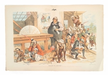 EARLY 20TH C. LITHO PRINT POLITICAL CARTOON 