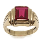 MENS 10K YELLOW GOLD RED SPINEL FASHION RING