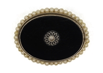 10K WHITE GOLD BLACK ONYX & PEARL BROOCH