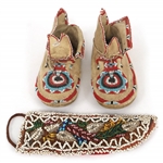 BEADED HIDE MOCCASINS AND KNIFE SHEATH