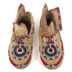 BEADED HIDE MOCCASINS AND KNIFE SHEATH