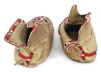 BEADED HIDE MOCCASINS AND KNIFE SHEATH