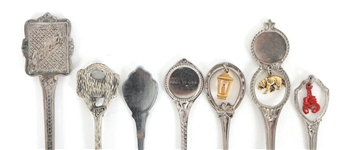 SOUVENIR SPOONS, LETTER OPENER, KNIFE, & BUTTON HOOK