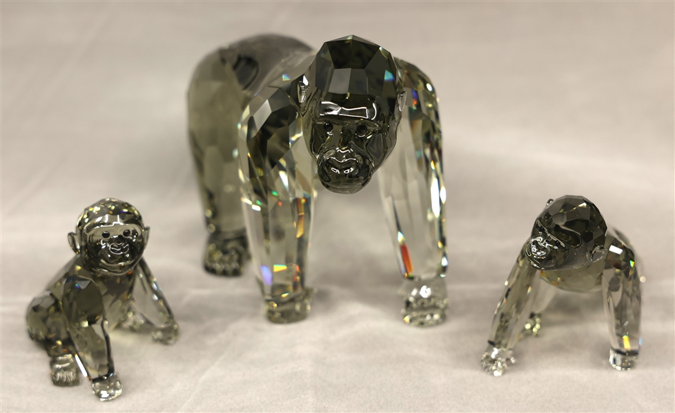 SWAROVSKI CRYSTAL ENDANGERED WILDLIFE GORILLA FIGURINES