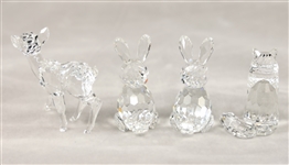 SWAROVSKI CRYSTAL RABBITS, FAWN, & CAT FIGURINES