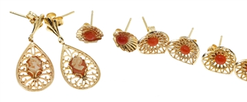 14K YELLOW GOLD EARRINGS - PEARL, CORAL, & CAMEO