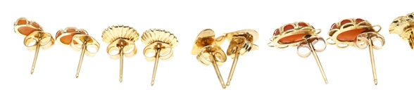 14K YELLOW GOLD EARRINGS - PEARL, CORAL, & CAMEO