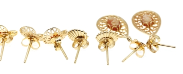 14K YELLOW GOLD EARRINGS - PEARL, CORAL, & CAMEO