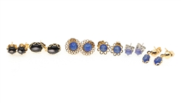 14K GOLD SYNTHETIC STAR SAPPHIRE & TIGERS EYE EARRINGS