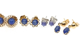 14K GOLD SYNTHETIC STAR SAPPHIRE & TIGER'S EYE EARRINGS