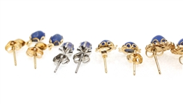 14K GOLD SYNTHETIC STAR SAPPHIRE & TIGER'S EYE EARRINGS