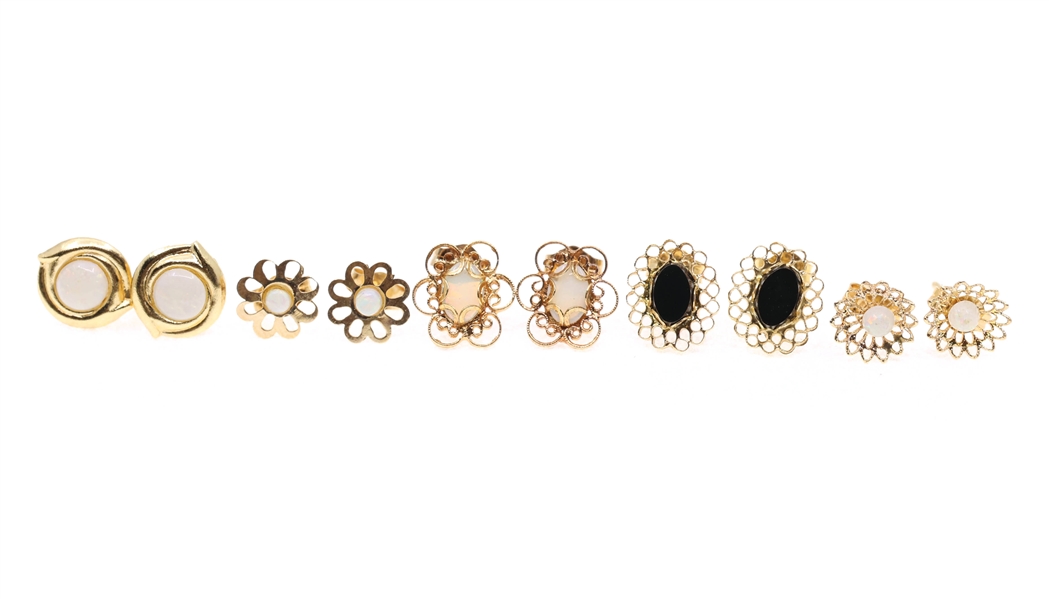 14K YELLOW GOLD EARRINGS - OPAL & BLACK ONYX