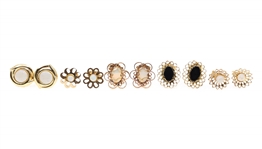 14K YELLOW GOLD EARRINGS - OPAL & BLACK ONYX
