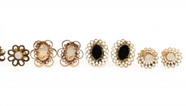 14K YELLOW GOLD EARRINGS - OPAL & BLACK ONYX
