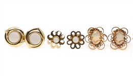14K YELLOW GOLD EARRINGS - OPAL & BLACK ONYX