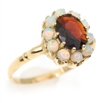 10K YELLOW GOLD GARNET & OPAL FASHION RING