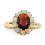 10K YELLOW GOLD GARNET & OPAL FASHION RING