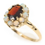 10K YELLOW GOLD GARNET & OPAL FASHION RING
