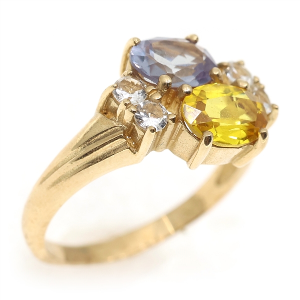 10K YELLOW GOLD MULTI-GEMSTONE FASHION RING