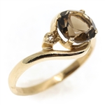 10K YELLOW GOLD BROWN QUARTZ & WHITE SAPPHIRE RING