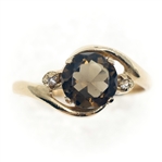 10K YELLOW GOLD BROWN QUARTZ & WHITE SAPPHIRE RING