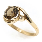 10K YELLOW GOLD BROWN QUARTZ & WHITE SAPPHIRE RING