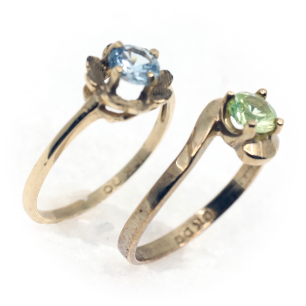 10K YELLOW GOLD BLUE & GREEN SPINEL FASHION RINGS