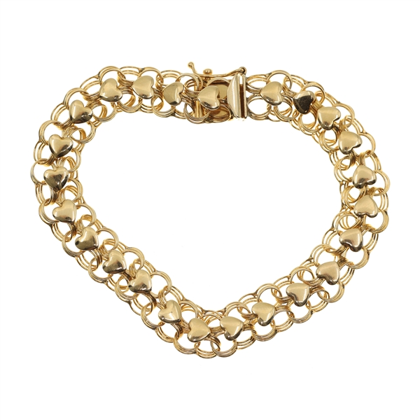 14K YELLOW GOLD HEART BRACELET