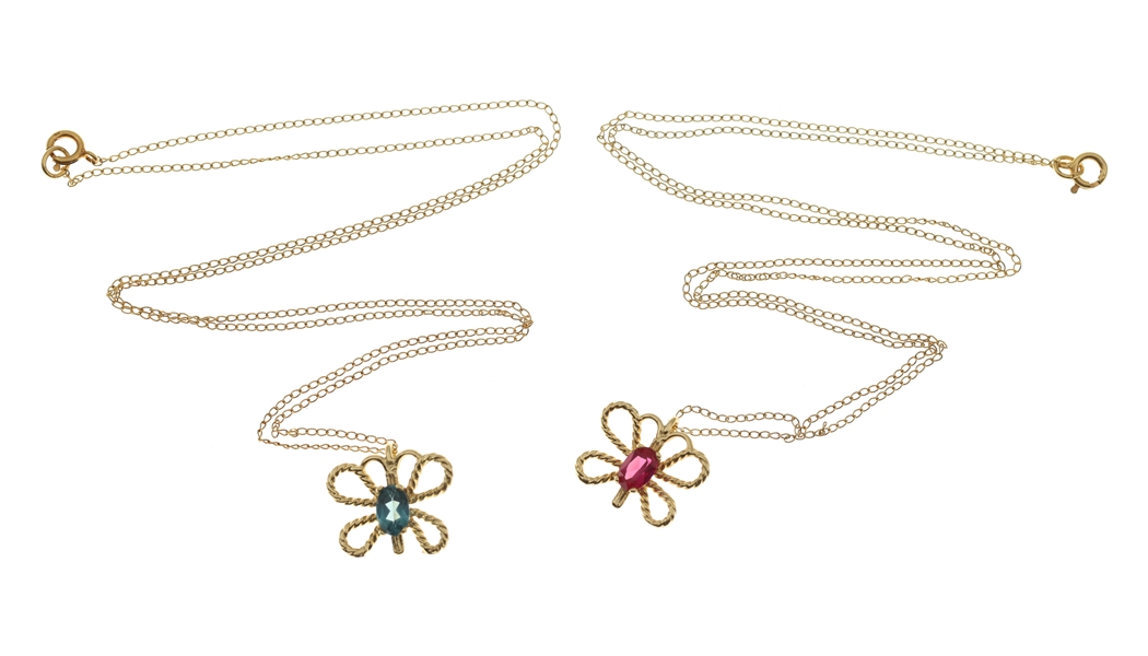10K YELLOW GOLD BLUE SPINEL & RUBY FASHION NECKLACES
