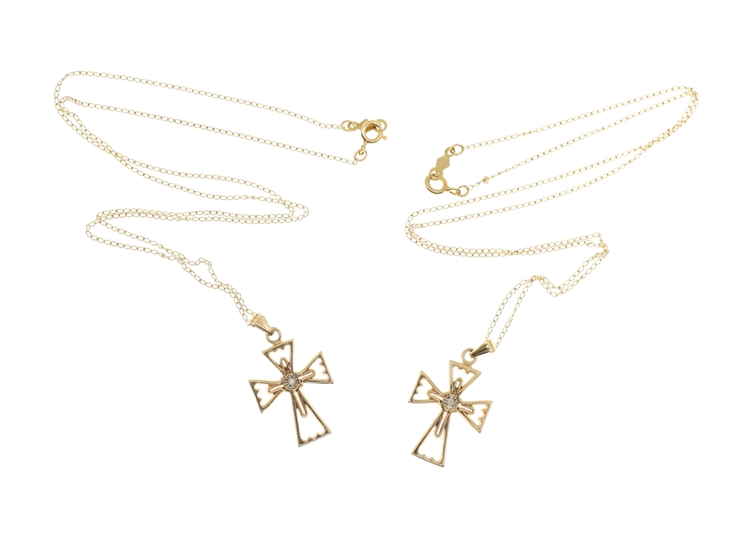YELLOW GOLD & DIAMOND CROSS PENDANT NECKLACES